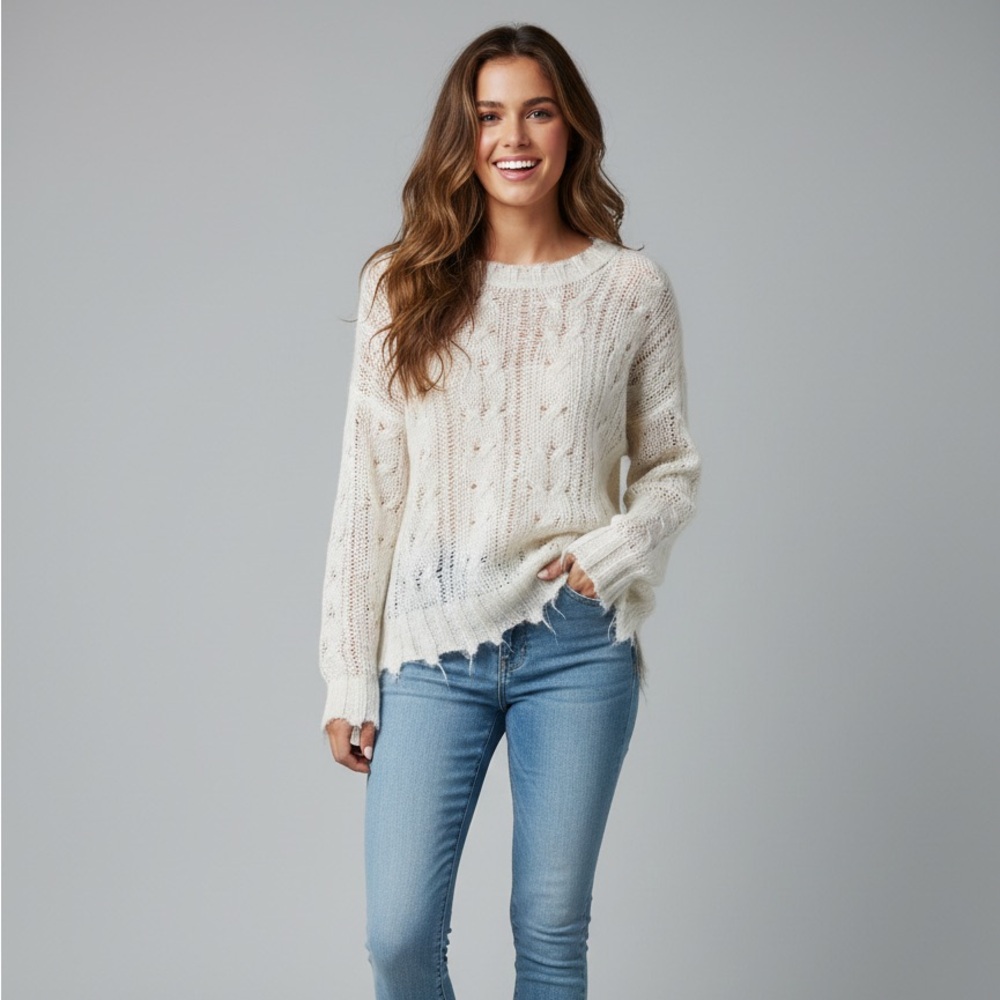 Anthropologie Cream Knit Sweater. Size Large